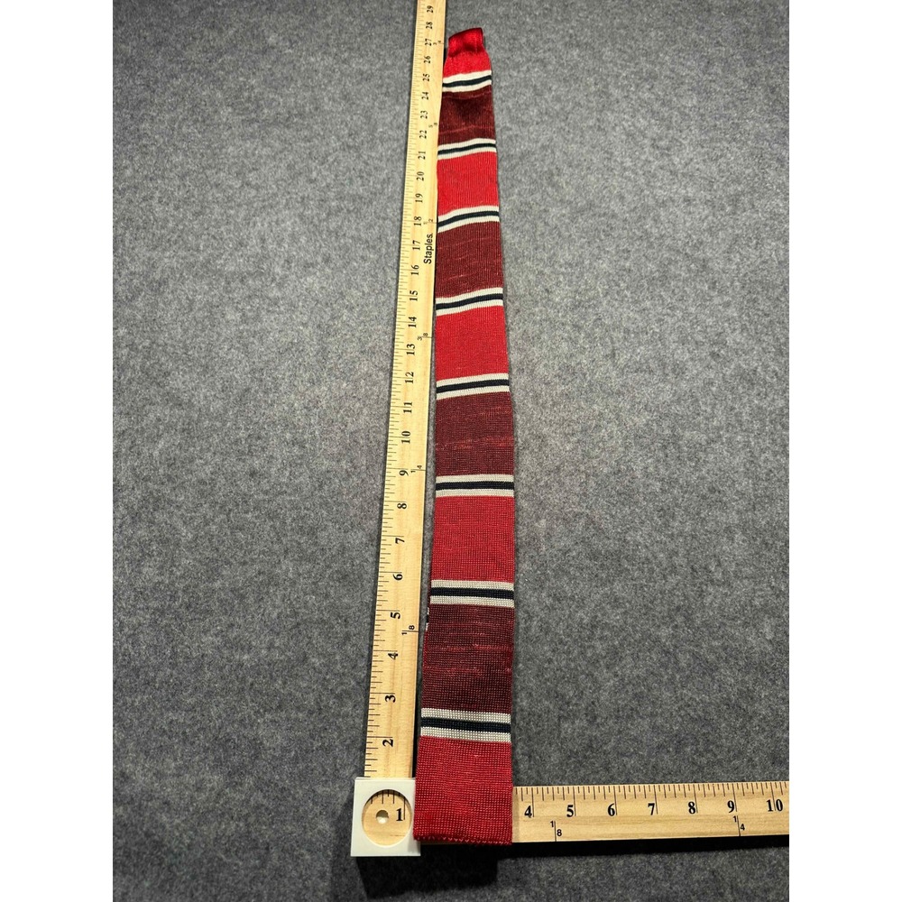 Paul Smith Mens Silk Linen Knit Tie Red Burgundy Striped Square End Italy